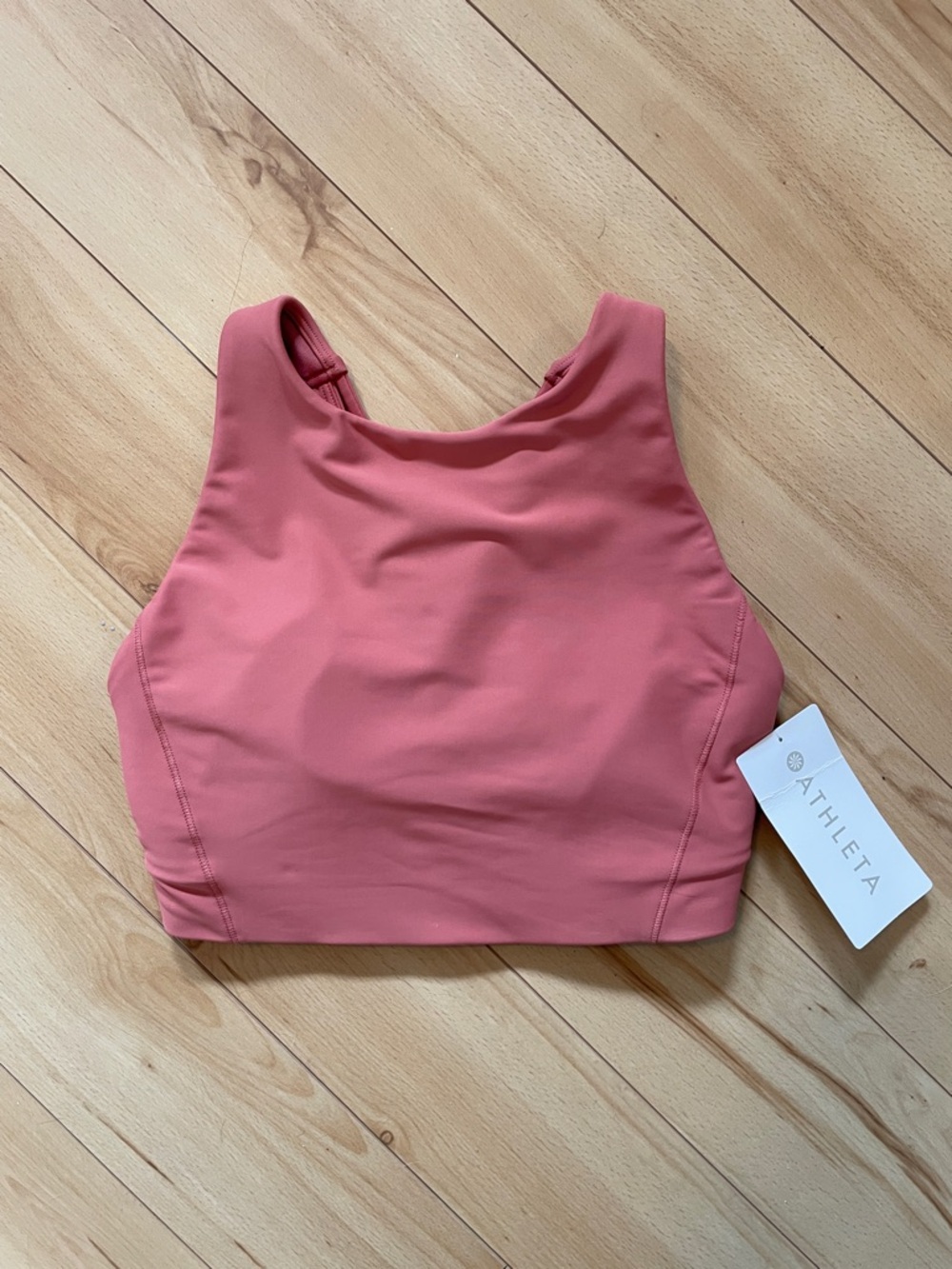 NWT ATHLETA Sz S High Neck Flex Spacer Sports Bra in Coral Pink